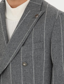 Gri Ex.Slim Fit %100 Y_n _izgili Kruvaze Ceket