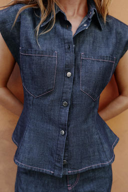 CAMISA PEPLUM HOMBRERAS CON LINO / ?ndigo - Zara фото 2