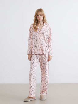 Beli Lastikli Bask?l? Kad?n Pijama Alt?