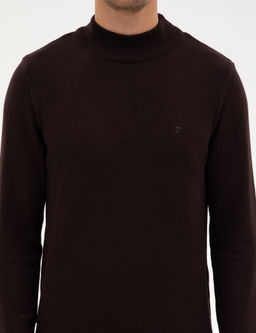 Koyu Kahverengi Slim Fit Yar_m Bal_k__ Yaka Basic Triko Kazak - Pierre cardin фото 6
