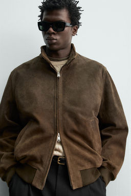 REGULAR FIT LEATHER SUEDE JACKET - Zara фото 6