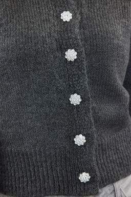 Antrasit Yumusak Dokulu Mucevher Dugmeli Ceket Gorunumlu Triko H?rka TWOAW21HI0034