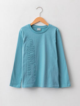 Bisiklet Yaka Yaz? Bask?l? Uzun Kollu Erkek ?ocuk Ti??rt