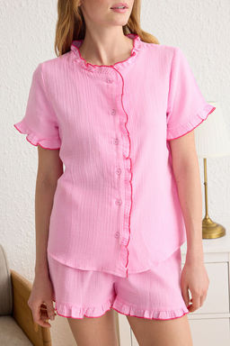 Trendyolmilla Ac?k Pembe %100 Pamuklu F?rf?rl? Muslin Sortlu Dokuma Pijama Tak?m? THMSS25PT00047 фото 3