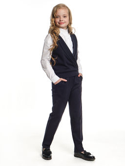 Жилетка Джемпер для девочки в школу синяя форма 22-6725 синий - Mini maxi фото 6