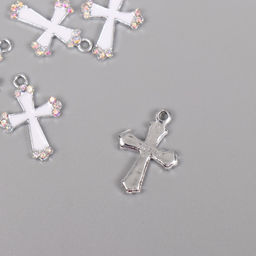 Цена за 5 шт. Декор для творчества металл, стразы Крест, серебро, белый, 2.21.50.3 см - Арт узор фото 2
