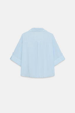 CAMISA CORTA CON LINO / Celeste