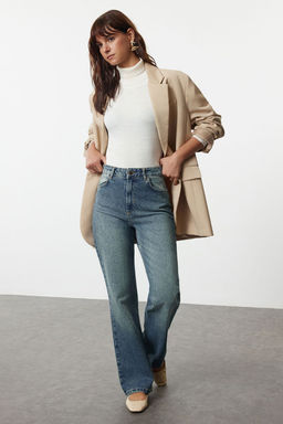 Mavi Soluk Efekt Vintage Yuksek Bel Wide Leg Jeans TWOAW25JE00057 - Trendyolmilla фото 6