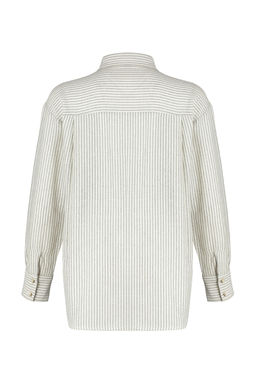 TRENDYOLMILLA Yesil Cizgili Oversize Keten Gorunumlu Dokuma Gomlek TWOSS24GO00050  фото 8