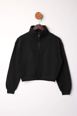 Bordo Kal?n Ici Polarl? Dik Yaka Yar?m Pat Fermuar? Crop Orme Sweatshirt TWOAW26SW00233 - Trendyolmilla фото 4