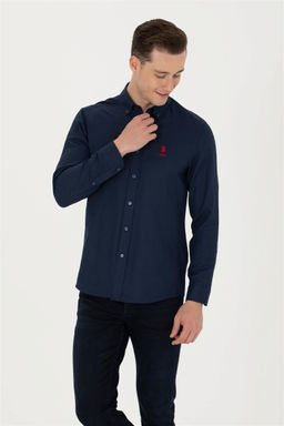 Мужская темно-синяя базовая рубашка с длинным рукавом Неожиданная скидка в корзине