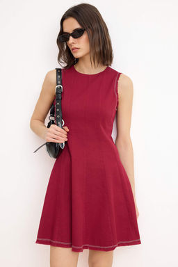 Visne Etegi Volanl? Kolsuz K?sa / Mini Dokuma Elbise TWOSS26EL00423