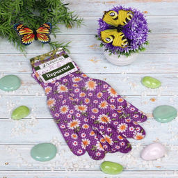 Цена за 12 шт. Перчатки нейлоновые "Лайт-Ромашки" с ПВХ точкой 8 р-р ДоброСад