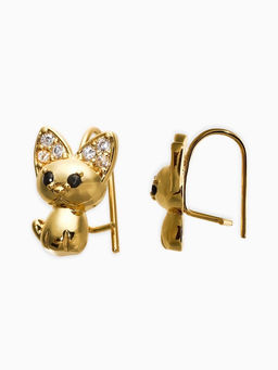 Серьги детские "Выбражулька" котик, цвет белый в золоте