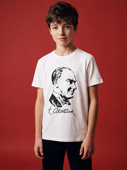 Bisiklet Yaka Atat?rk Bask?l? Erkek ?ocuk Ti??rt