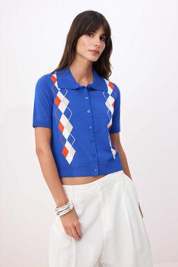 Saks Yazl?k Ozel Iplik Baklava Desenli Triko H?rka TWOSS26HI00018