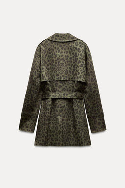 SHORT ANIMAL PRINT FAUX SUEDE TRENCH COAT - Zara фото 6