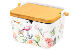 Банка д/сыпучих продуктов 950 мл 18,5*12,8*11 см Певчие птички+ложка+откид.бамб.крыш (без золота) - Elan gallery фото 9