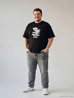 B?y?k Beden Bisiklet Yaka Bask?l? Erkek Ti??rt