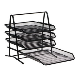 Лоток для бумаг А4, горизонтальный, металлическая сетка, 4 отделения, чёрный