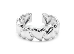 Кольцо Сердечки, серебристое Радуга камня