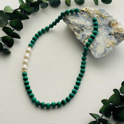 Колье из Малахита с Жемчугом 45 см +