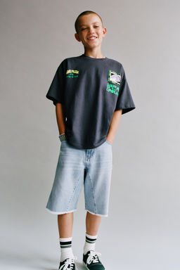 RELAXED BAGGY STAR PATCH DENIM BERMUDA SHORTS - Zara фото 5