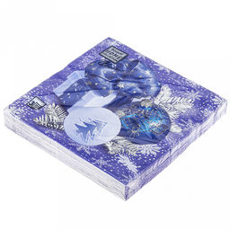 Салфетки бумажные "Bouquet Home Collection Classic" 33х33см, 3-х слойные, 20 штук в упаковке, 100% целлюлоза, "Новогодняя коллекция синяя" (Россия)