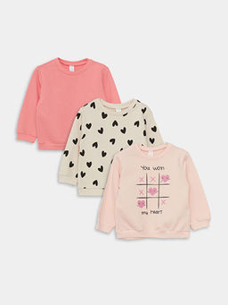 Bisiklet Yaka Bask?l? K?z Bebek Sweatshirt 3l?