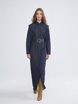 G?mlek Yaka Kemerli Jean Elbise