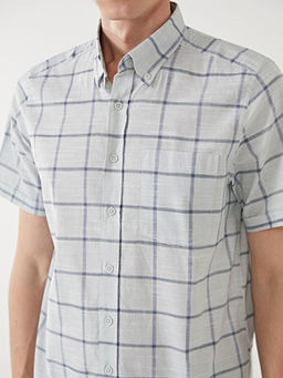 Regular Fit K?sa Kollu Ekose Poplin Erkek G?mlek