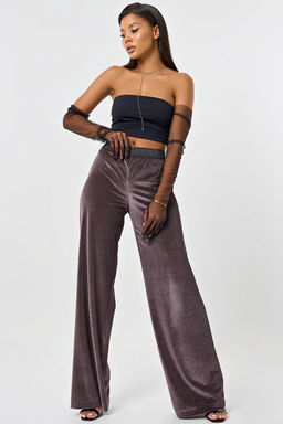 Брюки прямые из трикотажного бархата капучино