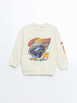 Bisiklet Yaka Hot Wheels Bask?l? Erkek Bebek Sweatshirt