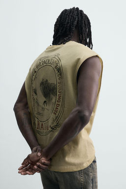 CAMISETA TANK RELAXED FIT ESTAMPADO / Crudo