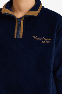 Yar_m Bal_k__ Yaka Fermuarl_ Nak__l_ __i Yumu_ak T_yl_ Polar Sweatshirt Erkek _ocuk - Defacto фото 6