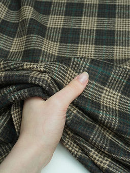 Шерсть пальтово-костюмная Твид Клетка цв.бежево-зеленый на коричневом, ш.1.5м, шерсть-50%, п/э-50% - Купава фото 3