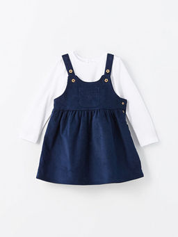 Kare Yaka K?z Bebek Salopet ve Ti??rt 2li Tak?m