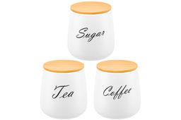 Набор 3 банок д/хранения 850 мл 12*12*13 см Tea, Coffee, Sugar с бамбук. крышк. белый матовый - Elan gallery фото 4