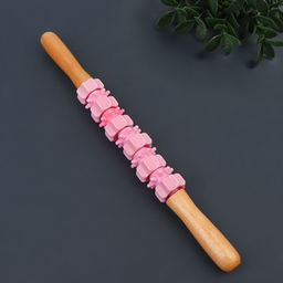 Массажёр «Скалка», универсальный, 37.5×4 см, деревянный, 11 колёс, розовый