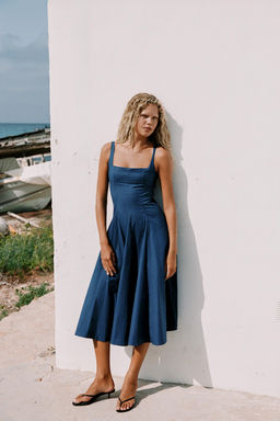 VESTIDO MIDI POPEL?N GODETS / Marino - Zara фото 3