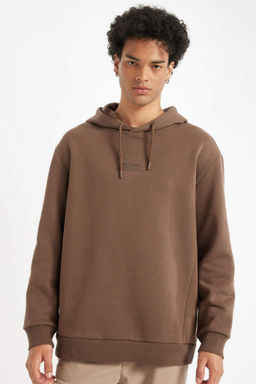 Siyah Relax Fit Kapusonlu Bask?l? Sweatshirt - Defacto фото 2