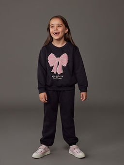 Bask?l? K?z ?ocuk Sweatshirt ve E?ofman Alt?