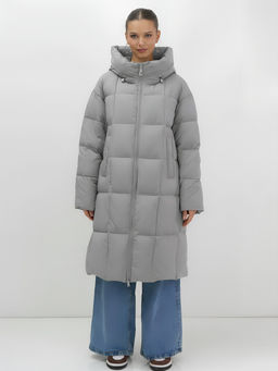 Пальто зимнее утепленное с капюшоном женское серого цвета 7741Sr Бренд: Visdeer фото 4