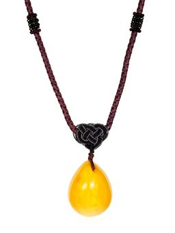 Колье на шнурке в азиатском стиле с кулоном из цельного янтаря Пекин