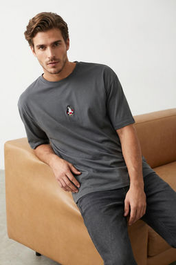 Antrasit Oversize/Genis Kesim Penguen Nak?sl? %100 Pamuklu T-Shirt TMNSS23TS00243