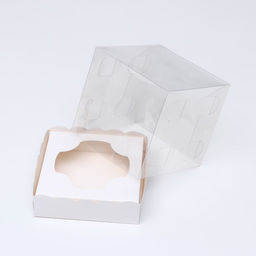 Коробка для пирожных с ложементом, белый,15×15×14 см