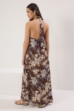 TRENDYOLMILLA Kahverengi Cicekli Duz Kesim Maxi Dokuma Elbise TWOSS25EL00583 фото 5