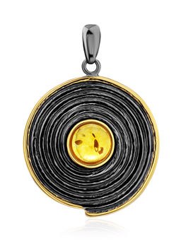 Оригинальный круглый кулон Лагос с золотистым янтарём