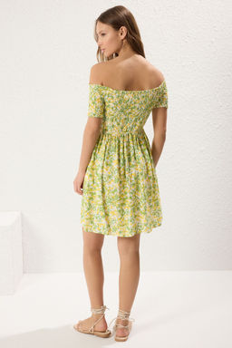 Cok Renkli Cicekli Etegi Belden Ac?lan Gipeli Mini Dokuma Elbise TWOSS25EL00301