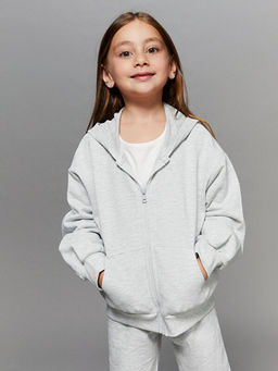 Kap??onlu Uzun Kollu K?z ?ocuk Fermuarl? Sweatshirt